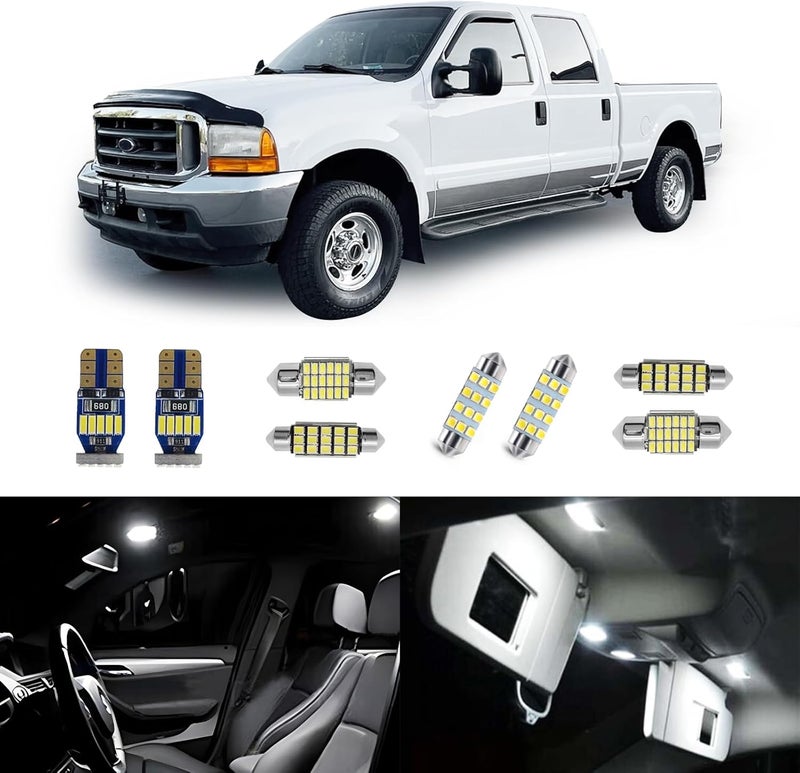 Vrasly 14 pcs F250 F350 White Interior LED Lights Replacement Bulbs for 1999-2016 Ford F-250 F-350 Super Duty 6000K Interior LED Lighting Package, Map Lights+Dome Lights+Cargo Lights+License Plate Lights - Image 1